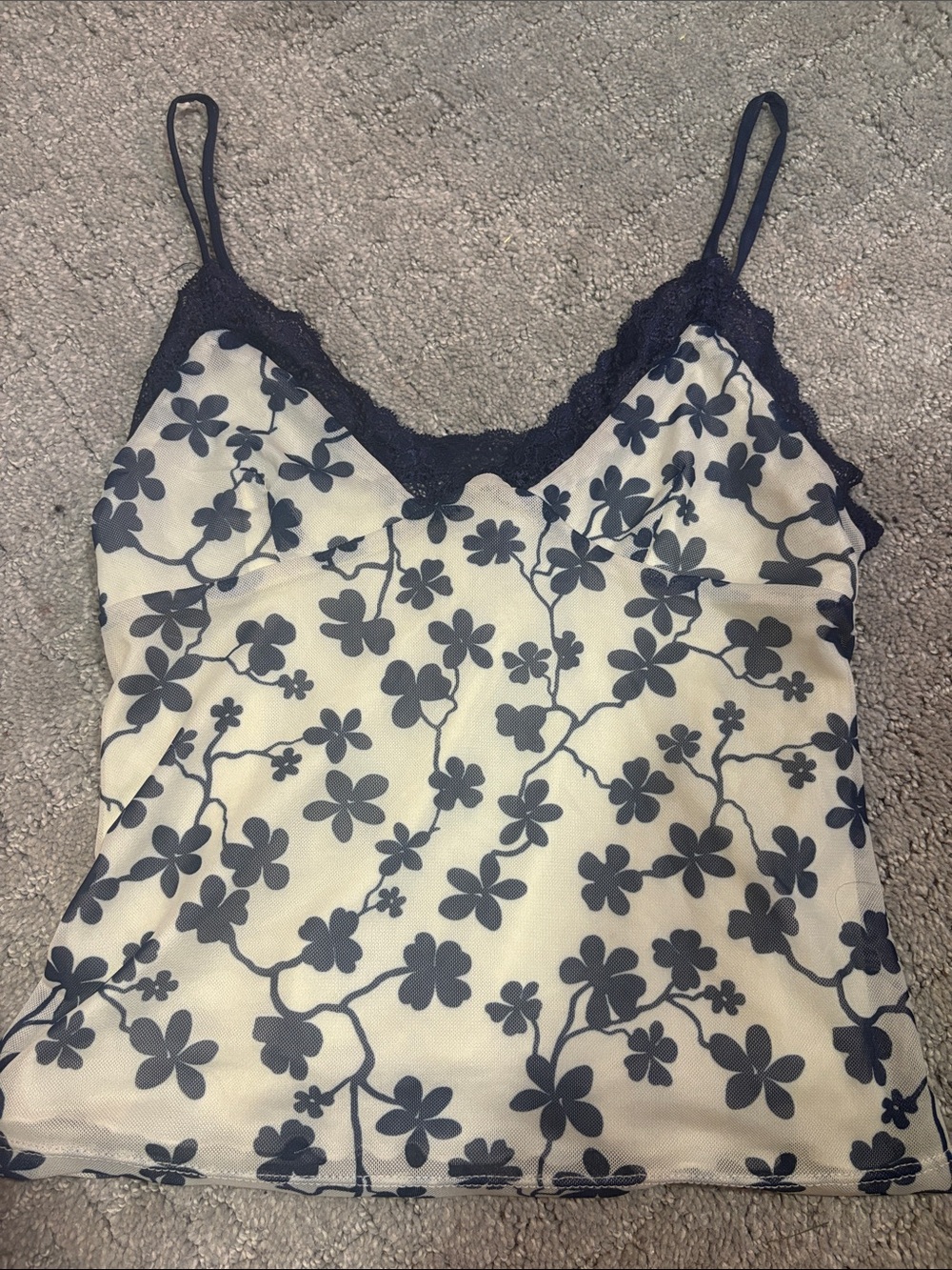 Streetwear Society Cream Tank with Black Floral Lace Trim